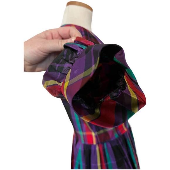 Vintage R & K Originals Union Tag Taffeta Plaid Dress Size 12 Purple Red Holiday - Picture 15 of 15